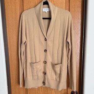 La Ligne Camel Button-Front Ribbed Wool Cardigan